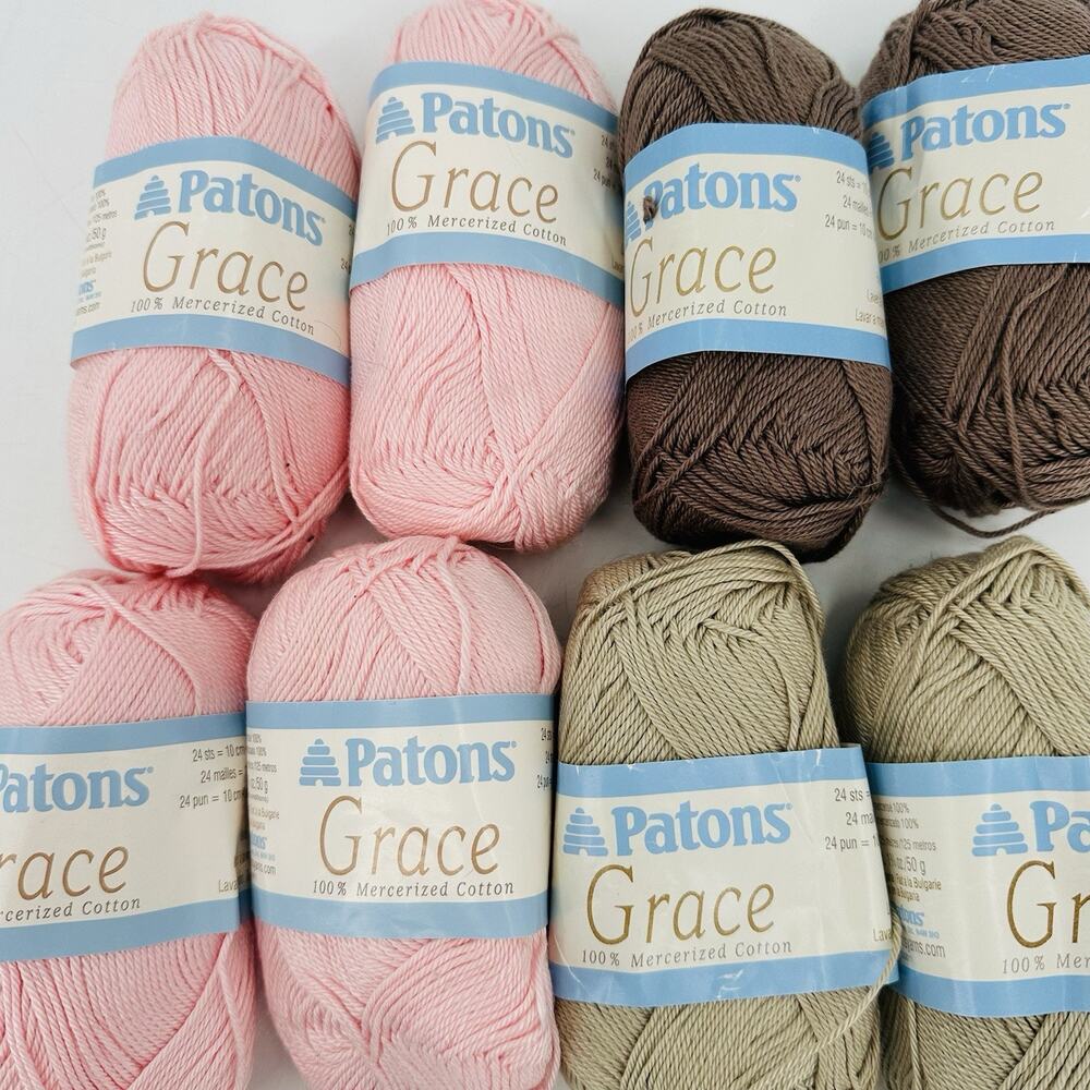 8 Patons Grace 100% Mercerized Cotton Yarn Skeins Blush Pink Champagne Taupe Tan